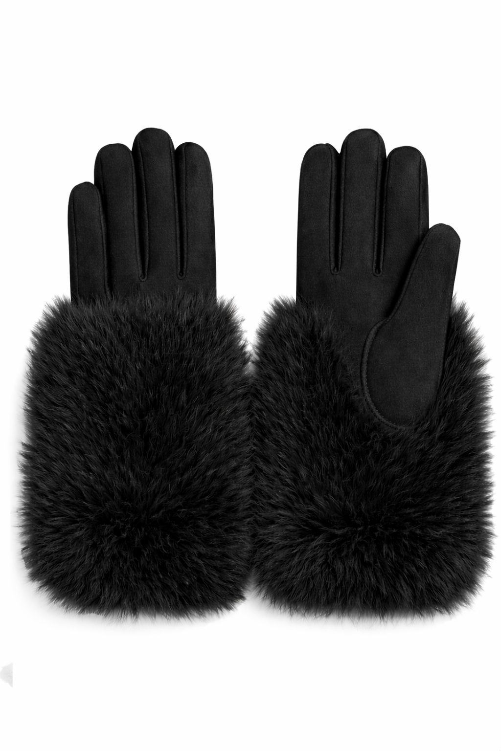 GUANTO TESSUTO CON PELLICCIA,100%PL ,MADE IN PRC   - BLACK